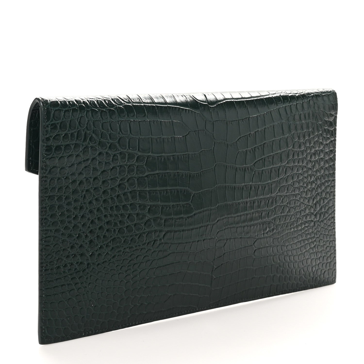 Saint Laurent Calfskin Crocodile Embossed Uptown Monogram Pouch Mint 3 of 6