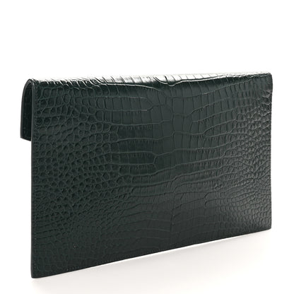 Saint Laurent Calfskin Crocodile Embossed Uptown Monogram Pouch Mint 3 of 6
