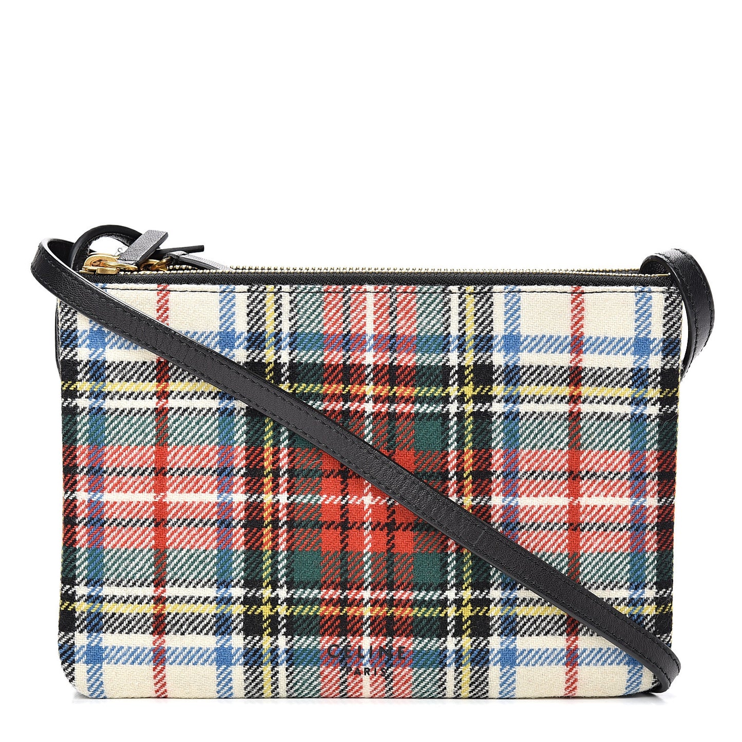 Tartan Felt Plaid Small Trio Crossbody Bag Red Blue
