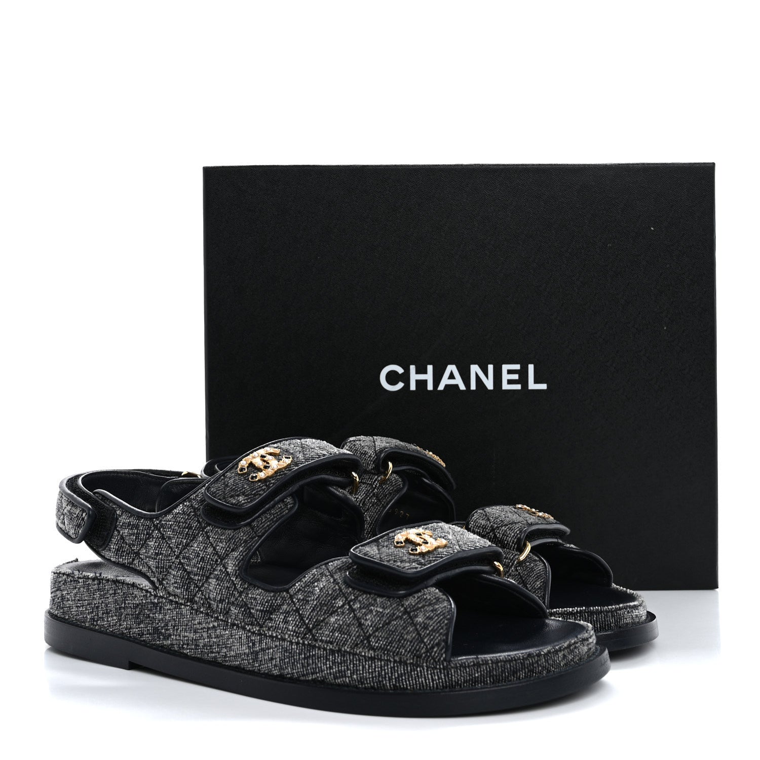 Chanel Velvet Velcro Dad Sandals 38.5 Grey 10 of 10