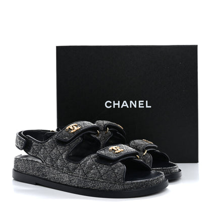 Chanel Velvet Velcro Dad Sandals 38.5 Grey 10 of 10