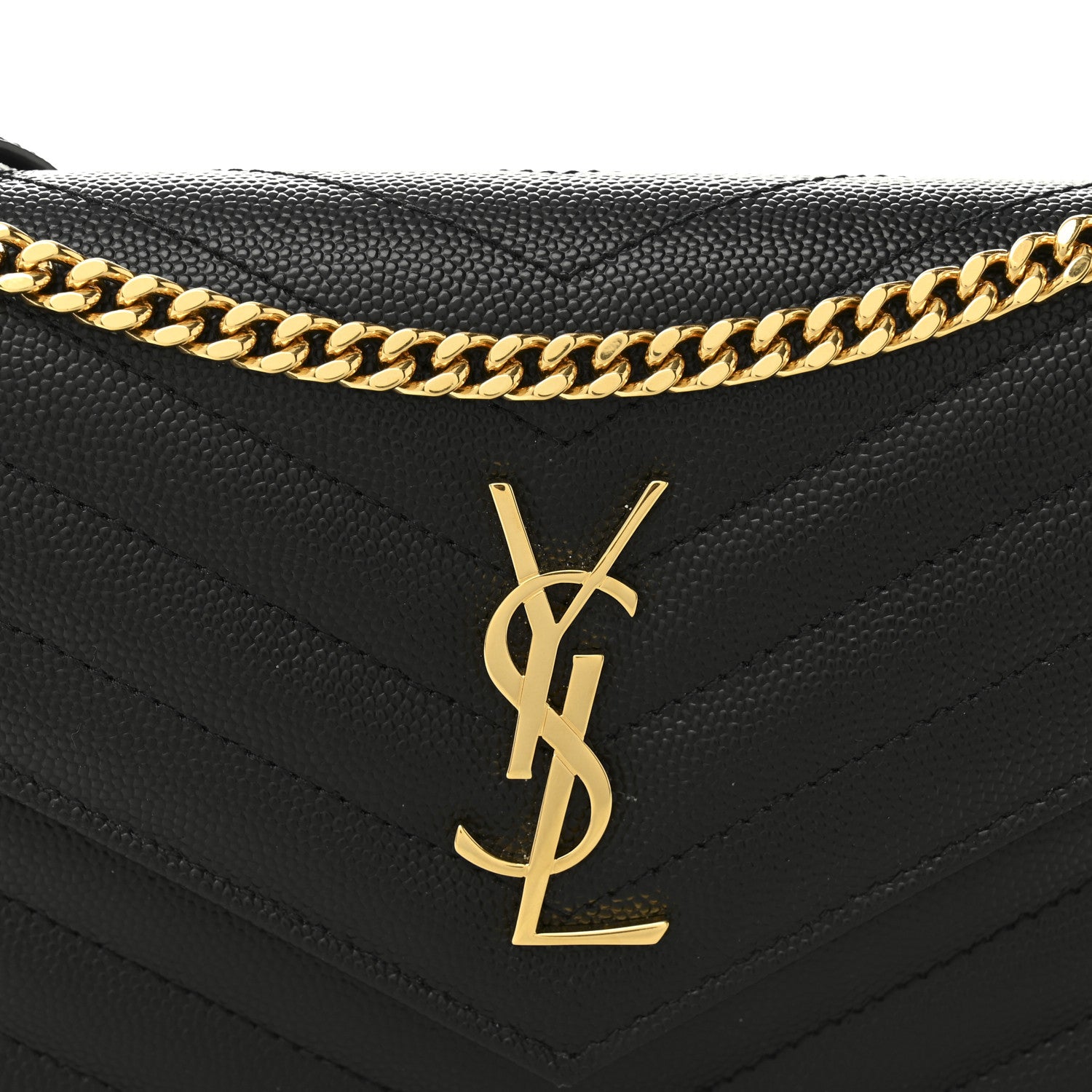 Saint Laurent Grain De Poudre Matelasse Chevron Monogram Envelope Chain Wallet Black 8 of 11