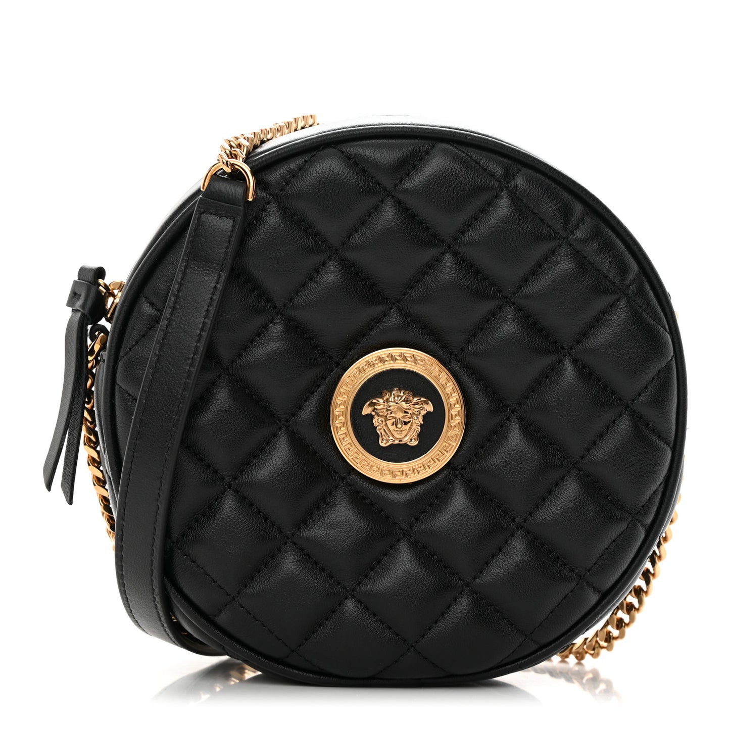 Nappa Quilted Medusa Round Camera Bag Black