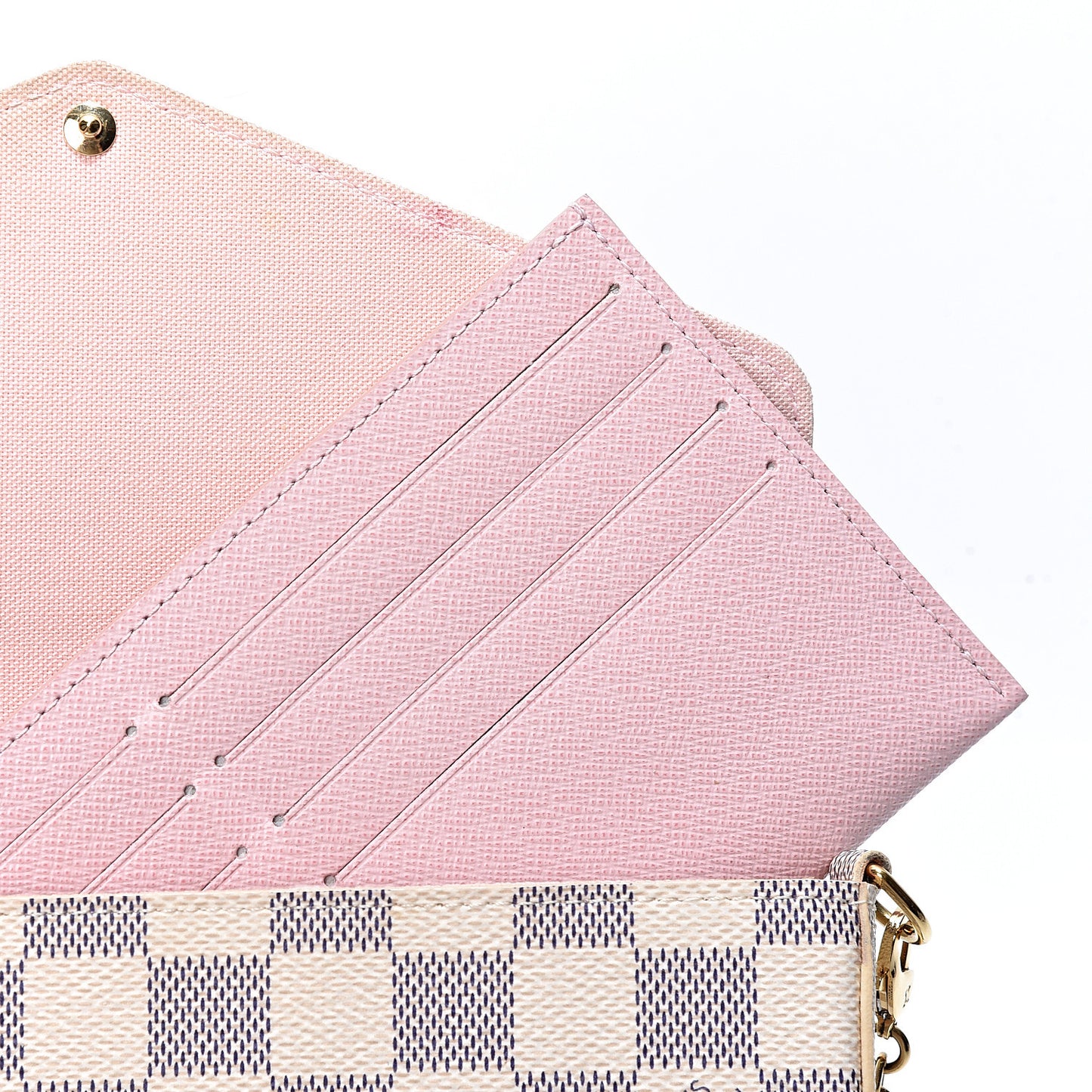 Damier Azur Pochette Felicie Chain Wallet Rose Ballerine