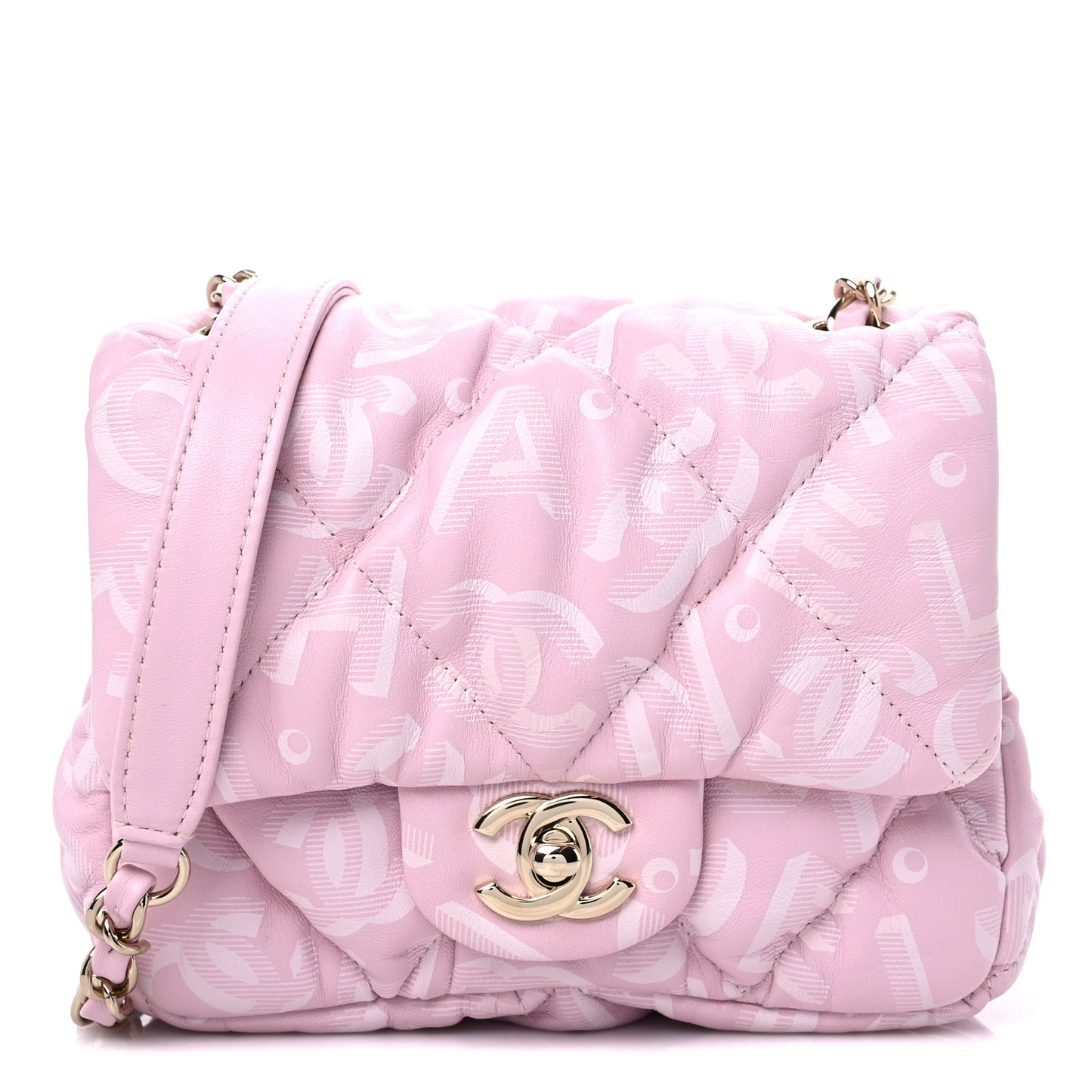 Printed Lambskin Quilted CC Mini Flap Pink