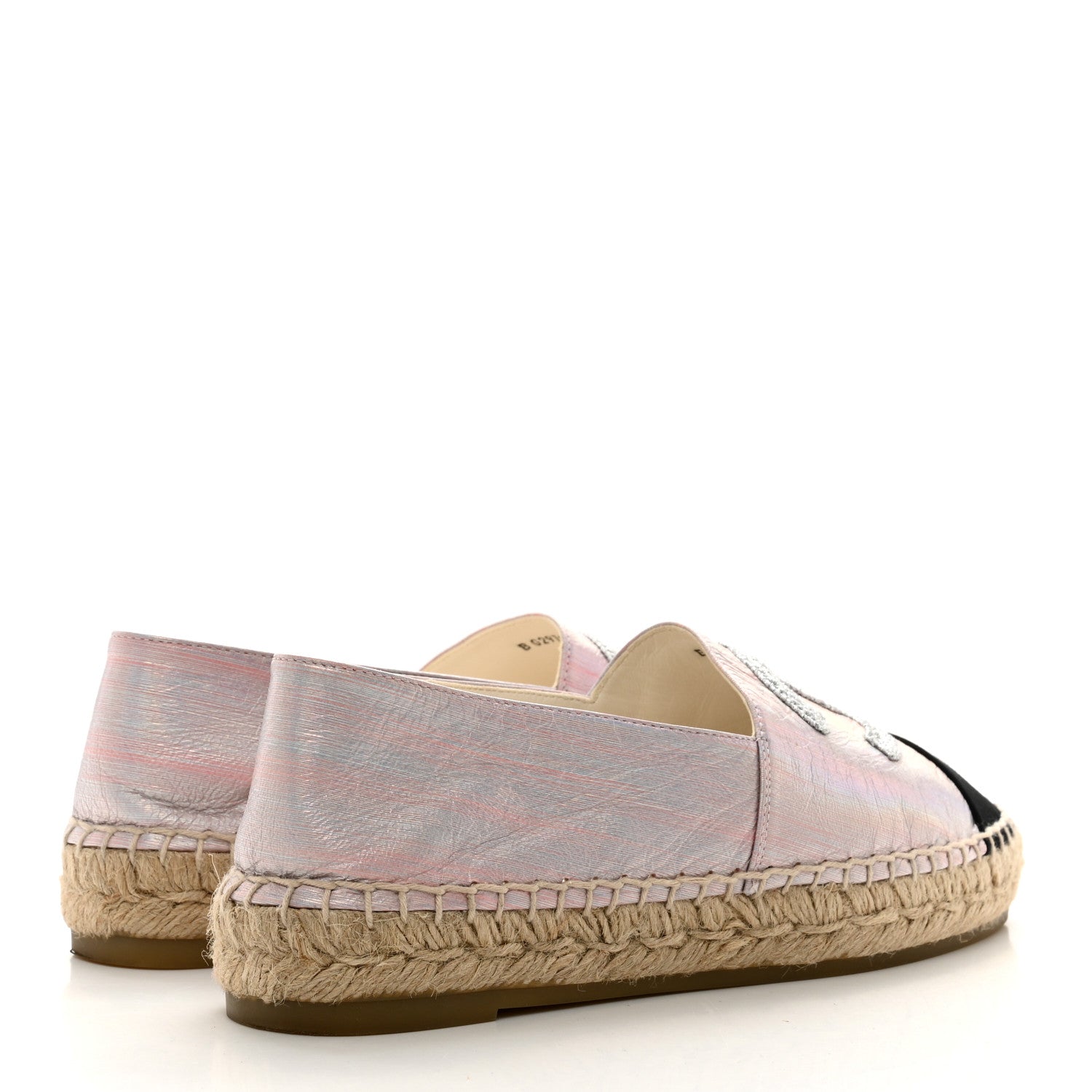 Chanel Laminated Lambskin Grosgrain Embroidered CC Espadrilles 38 Pink Silver Black 4 of 9