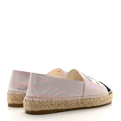 Chanel Laminated Lambskin Grosgrain Embroidered CC Espadrilles 38 Pink Silver Black 4 of 9