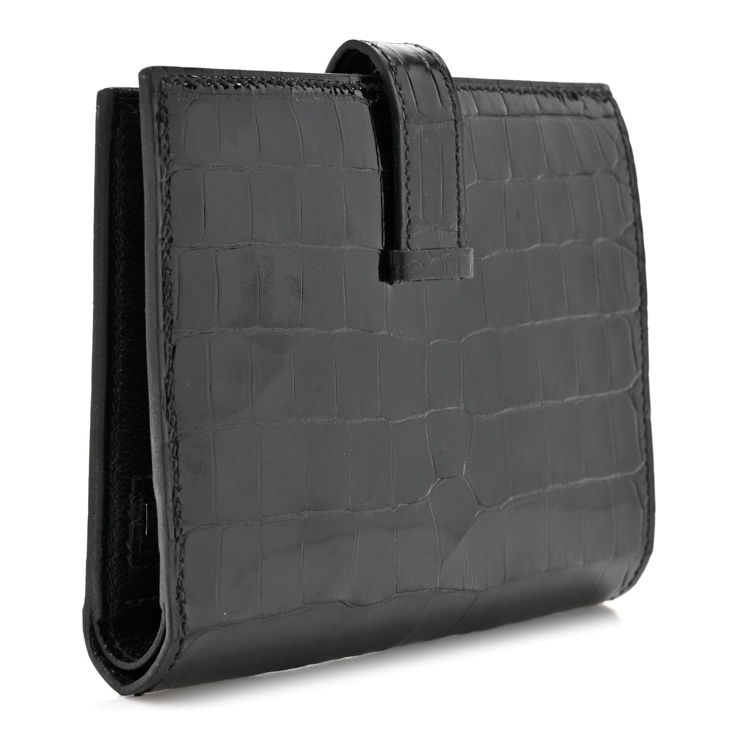 Shiny Alligator Bearn Compact Wallet Black