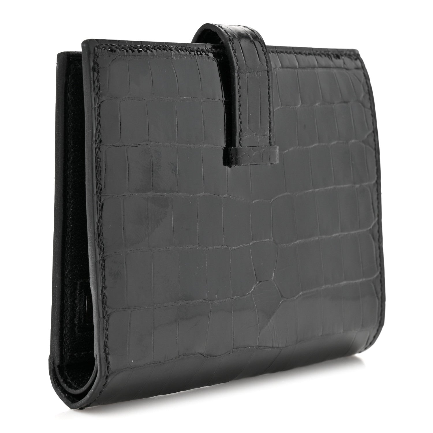 Hermes Shiny Alligator Bearn Compact Wallet Black 3 of 9