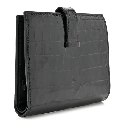 Hermes Shiny Alligator Bearn Compact Wallet Black 3 of 9
