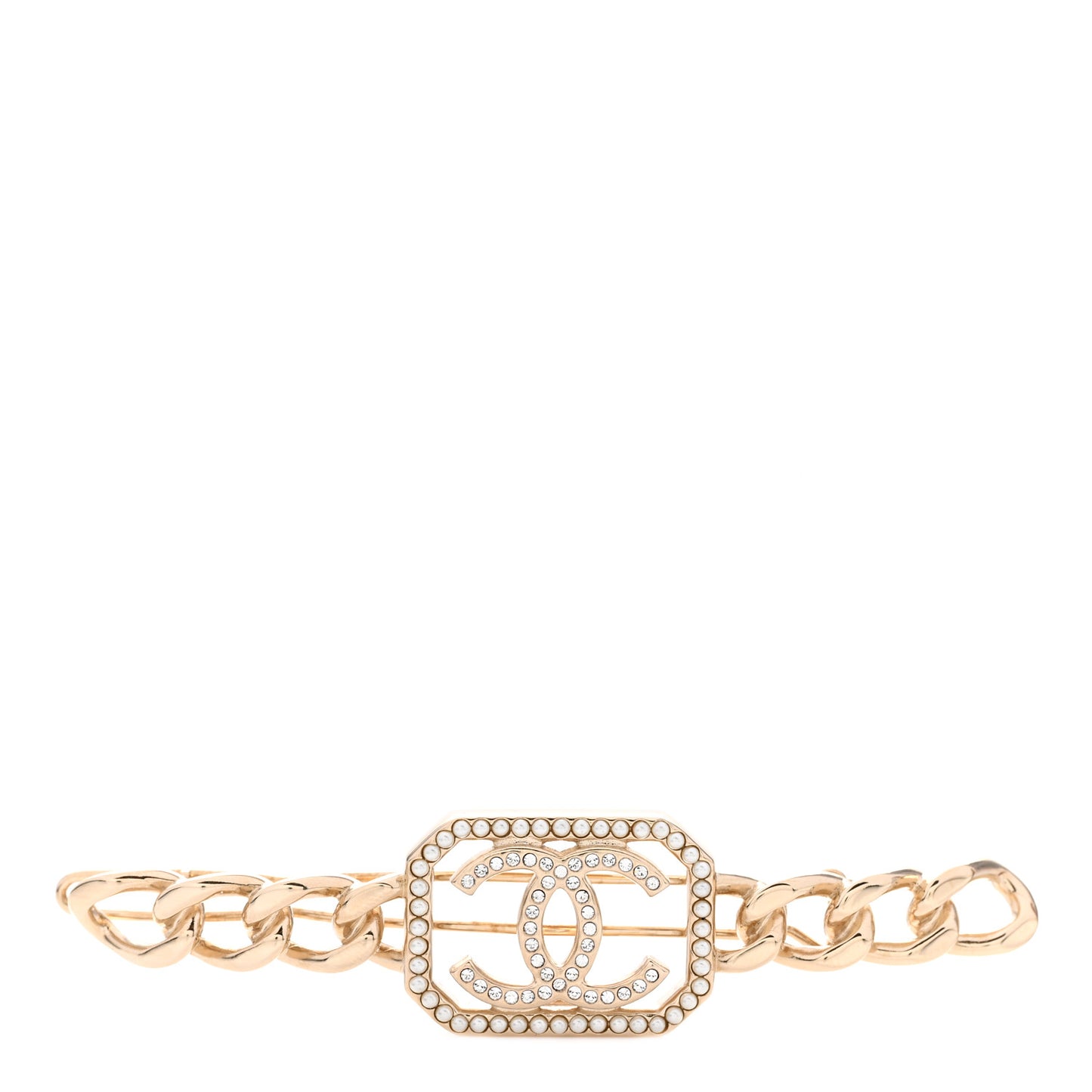 Crystal Chain CC Vendome Hair Clip Barrette Gold