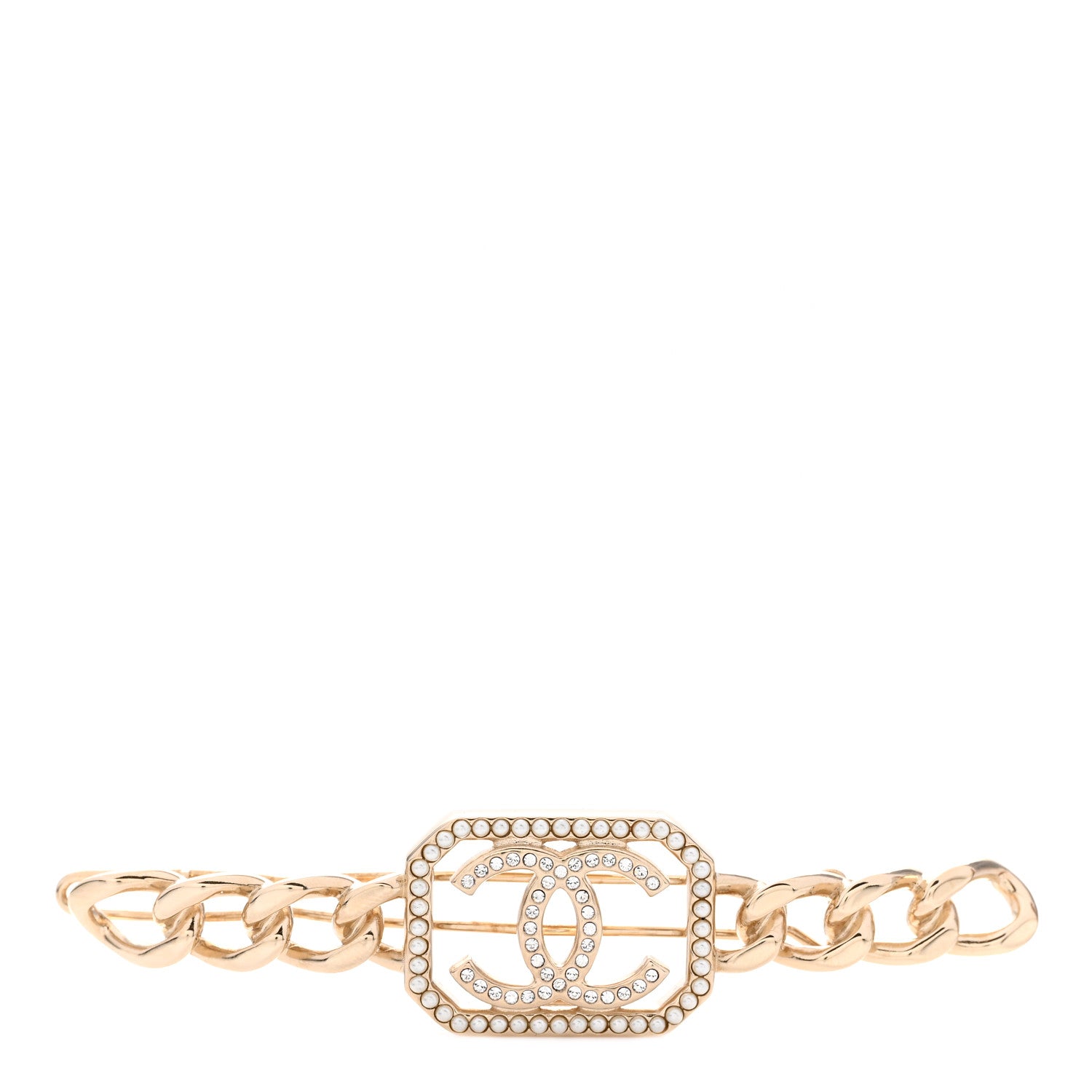 Chanel Crystal Chain CC Vendome Hair Clip Barrette Gold 1 of 3