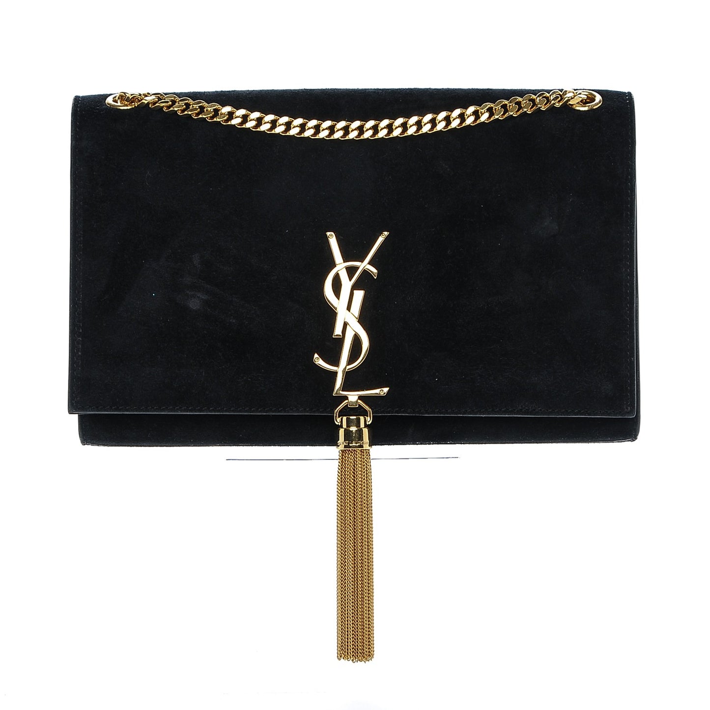 Suede Medium Classic Monogram Kate Tassel Satchel Black