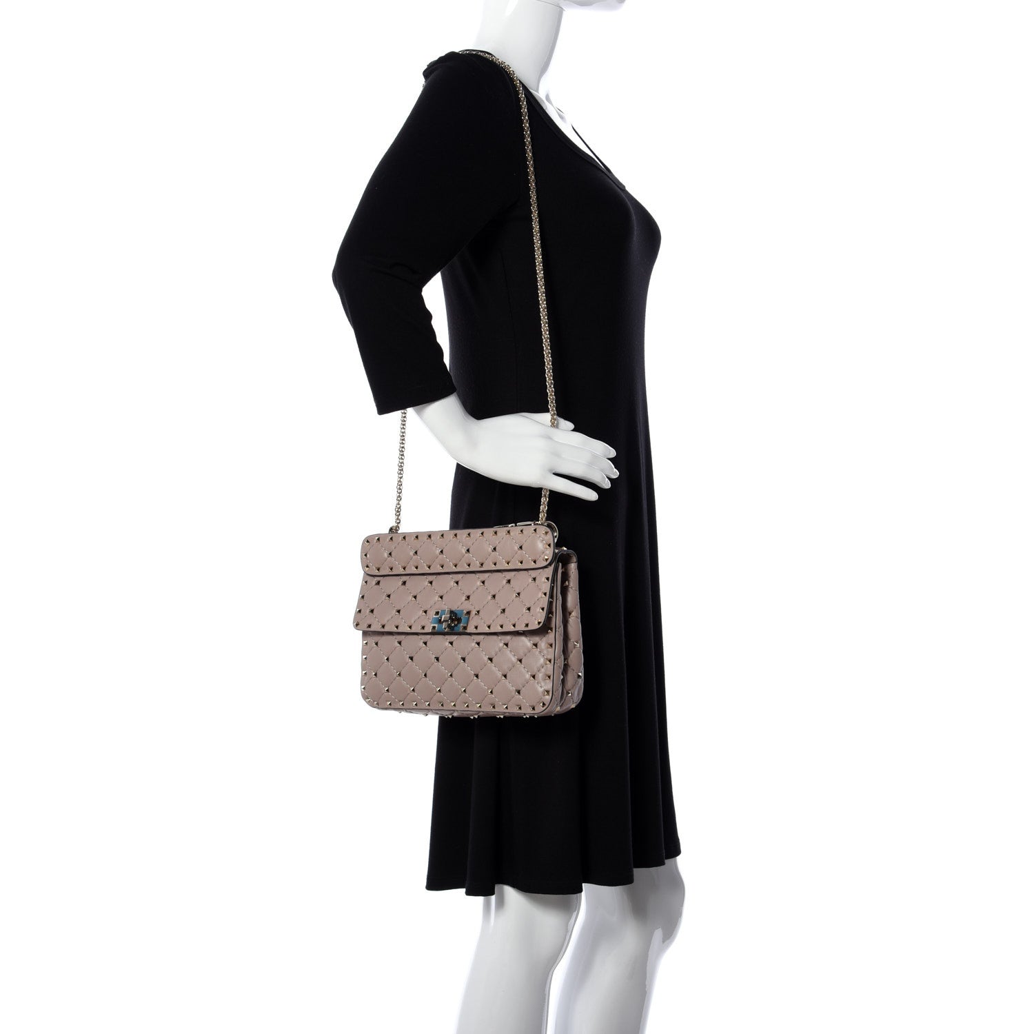 Valentino Garavani Lambskin Medium Rockstud Spike Shoulder Bag Poudre 2 of 8