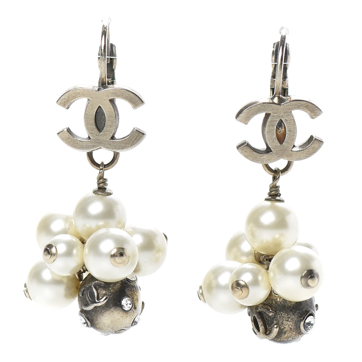 Pearl Crystal CC Drop Earrings Gold Pearly White