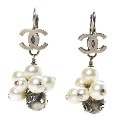 Chanel Pearl Crystal CC Drop Earrings Gold Pearly White 1 of 6