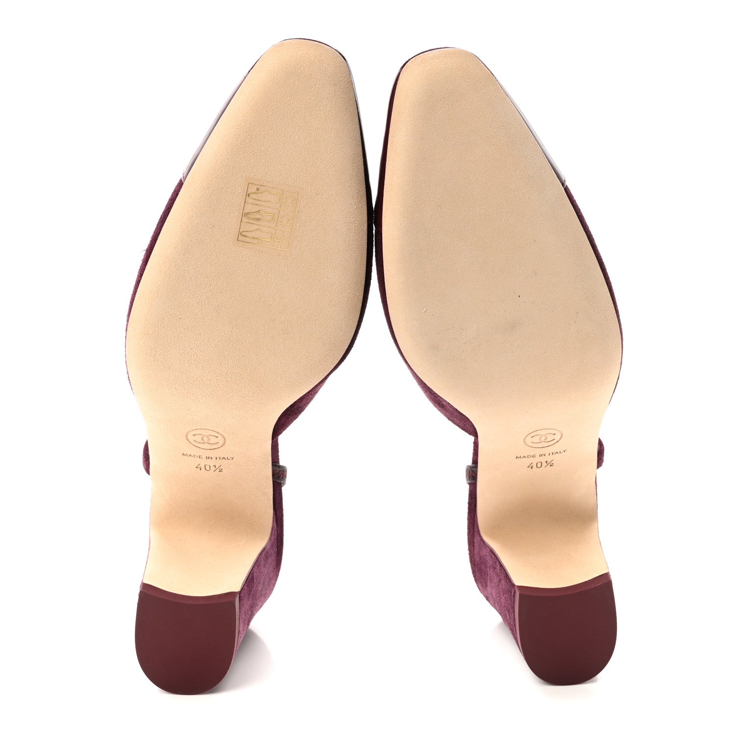 Chanel Suede Patent Cap Toe CC Slingback Pumps 40.5 Burgundy 6 of 10