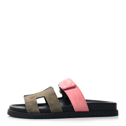 Hermes Suede Goatskin Womens Chypre Sandals 38 Toundra Rose Du Desert 1 of 9