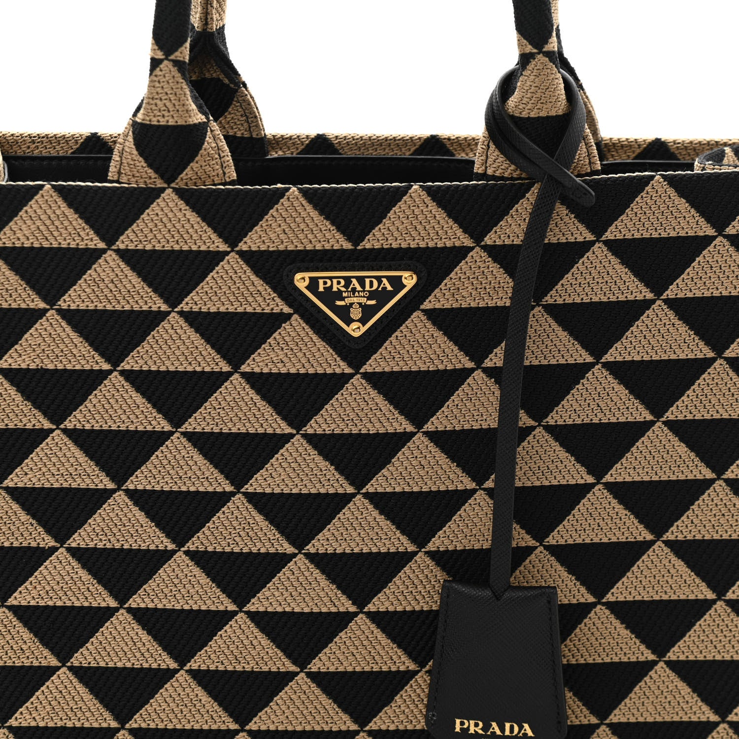 Prada Jacquard Saffiano Triangolo Symbole Embroidered Small Tote Black Corda 7 of 9
