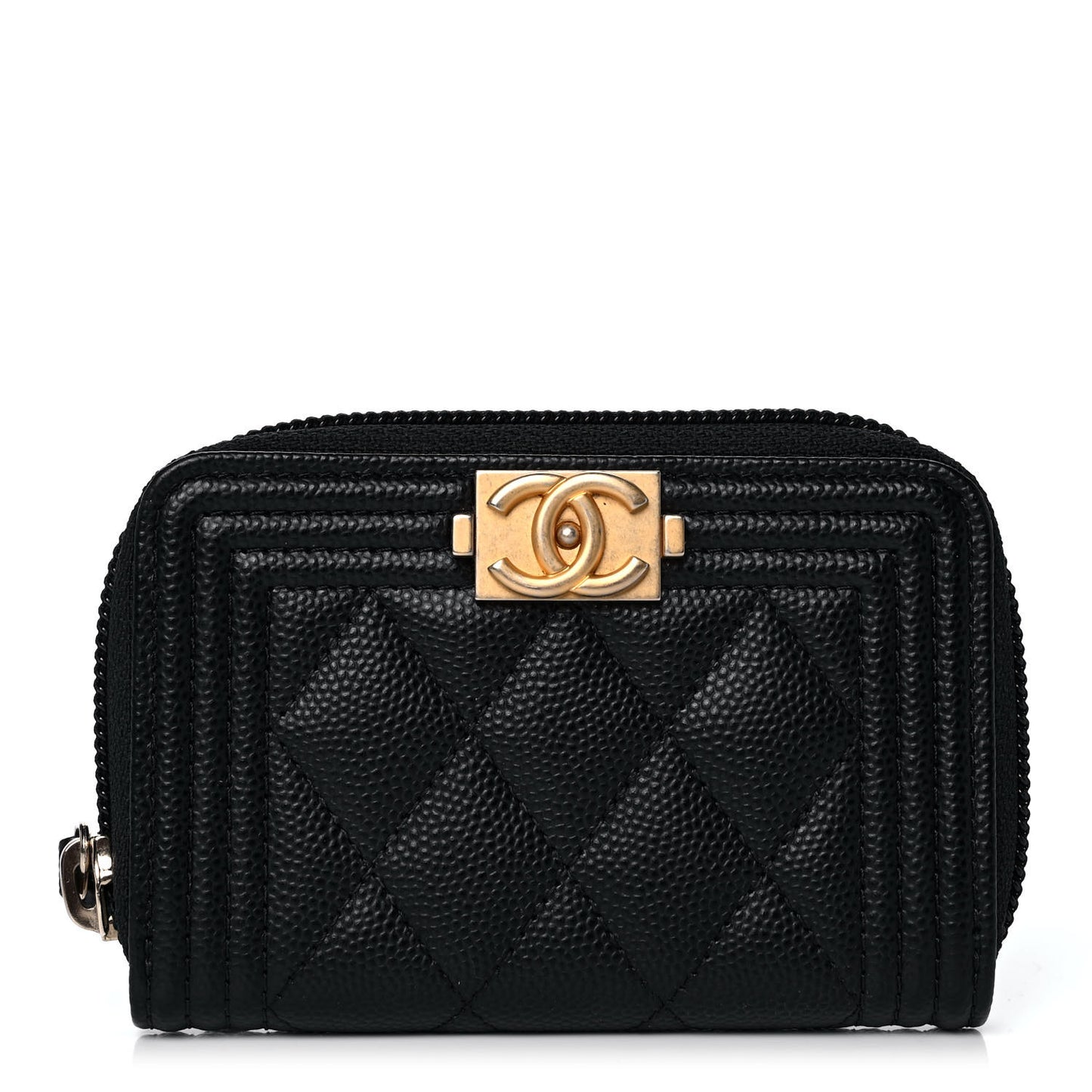 Caviar Quilted Boy Zip Around Coin Purse Wallet Black