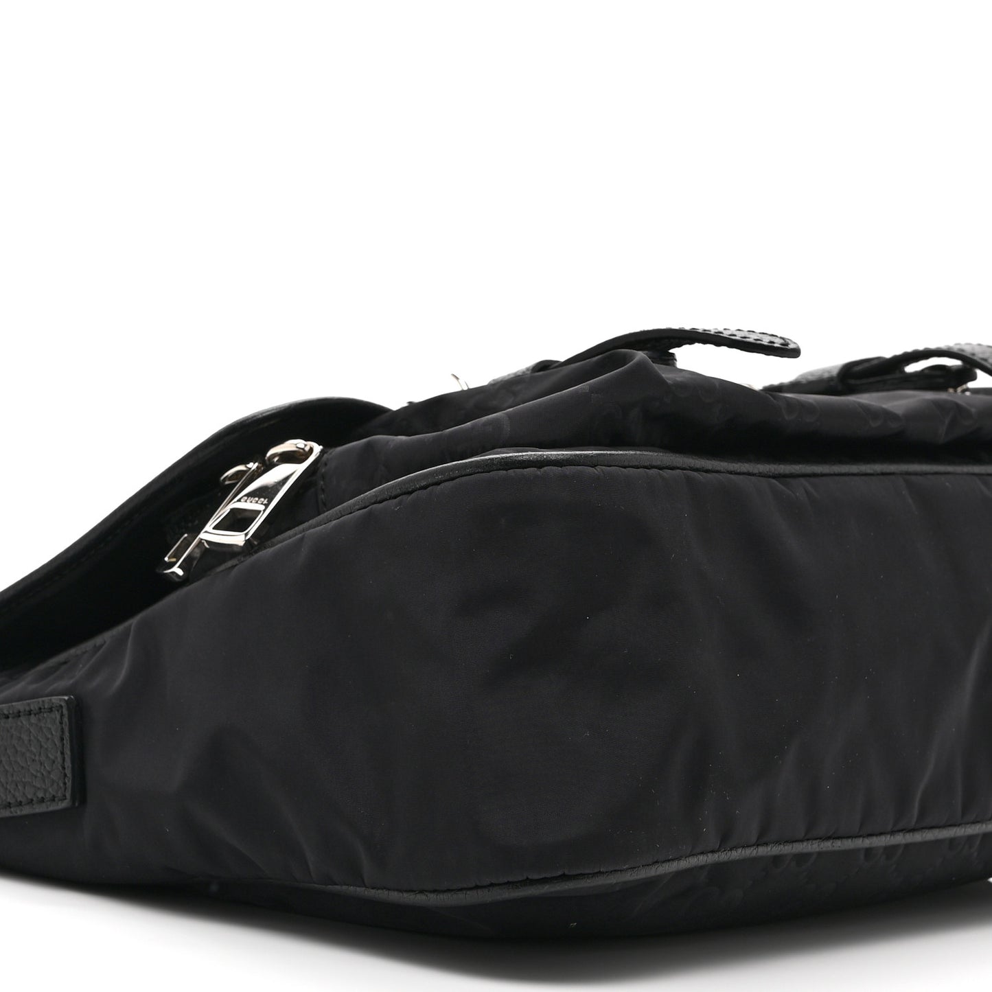 Nylon Monogram Double Buckle Flap Messenger Bag Black