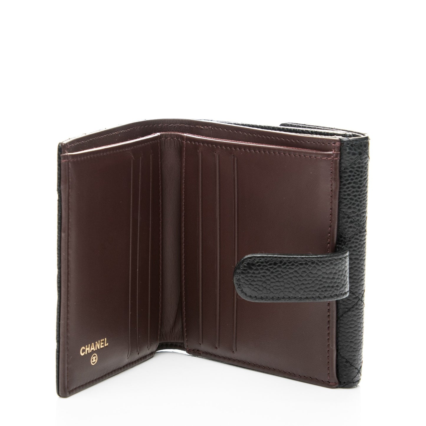 Caviar Quilted Compact French Flap Wallet Black