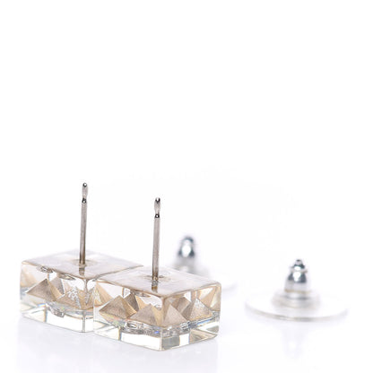 Chanel Transparent Resin Iridescent Crystal CC Cube Earrings Silver 4 of 5