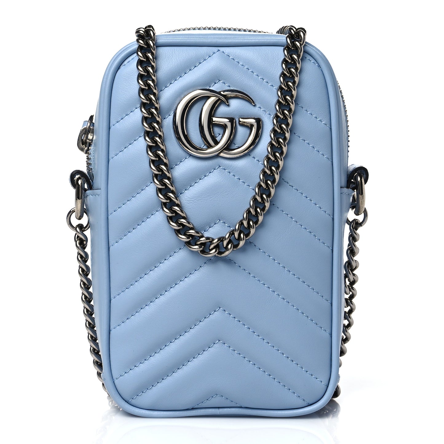 Calfskin Matelasse Mini GG Marmont Crossbody Bag Porcelain Light Blue