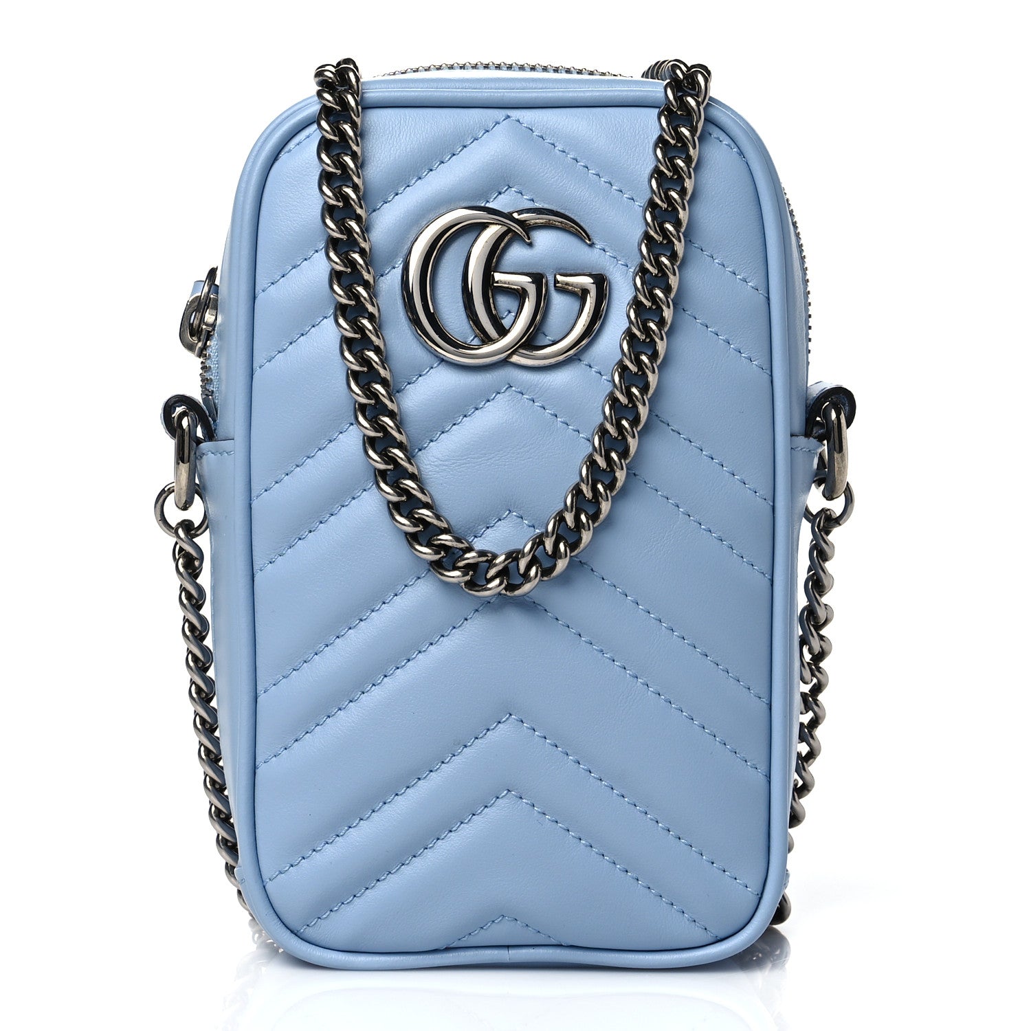Gucci Calfskin Matelasse Mini GG Marmont Crossbody Bag Porcelain Light Blue 1 of 10