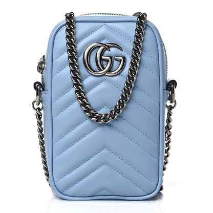Gucci Calfskin Matelasse Mini GG Marmont Crossbody Bag Porcelain Light Blue 1 of 10