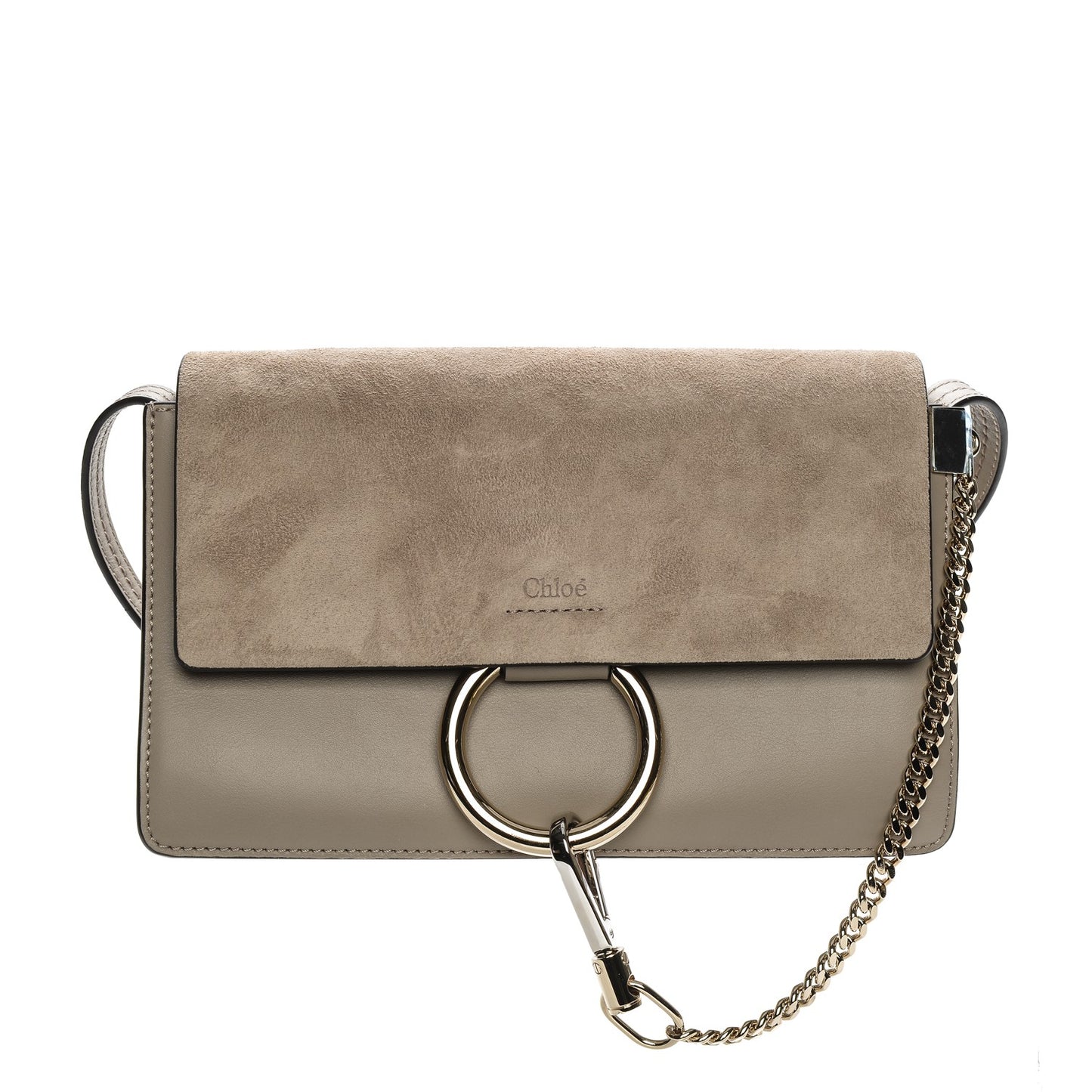 Suede Calfskin Small Faye Shoulder Bag Motty Grey