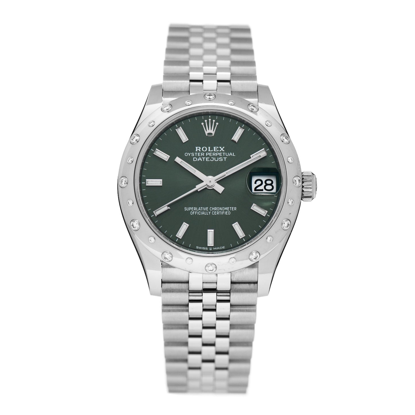 Stainless Steel 18K White Gold Diamond 31mm Oyster Perpetual DateJust Watch Mint Green 278344RBR