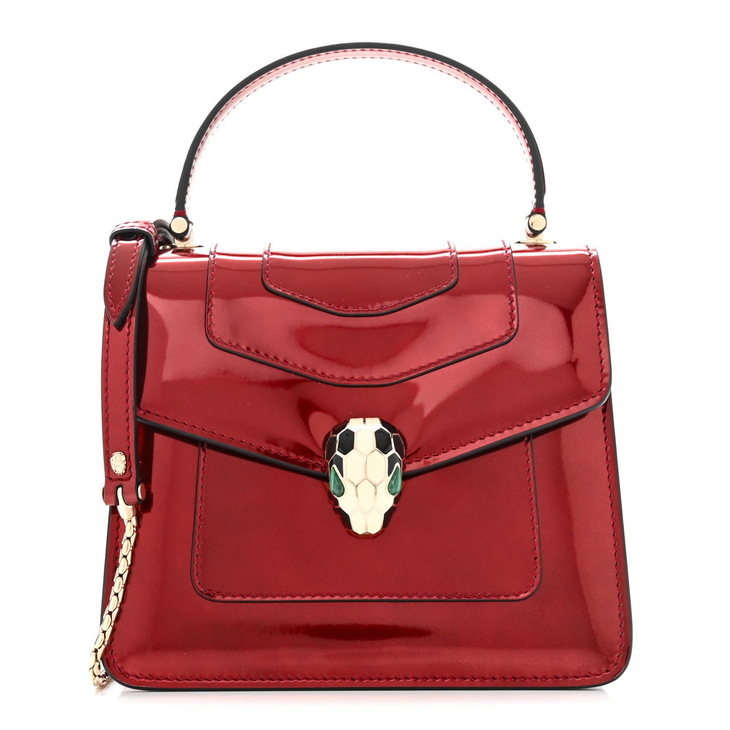 Metallic Calfskin Serpenti Forever Top Handle Dark Red