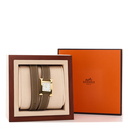 Hermes Stainless Steel Swift 21mm Heure H Hour Double Tour Quartz Watch Etoupe 5 of 5