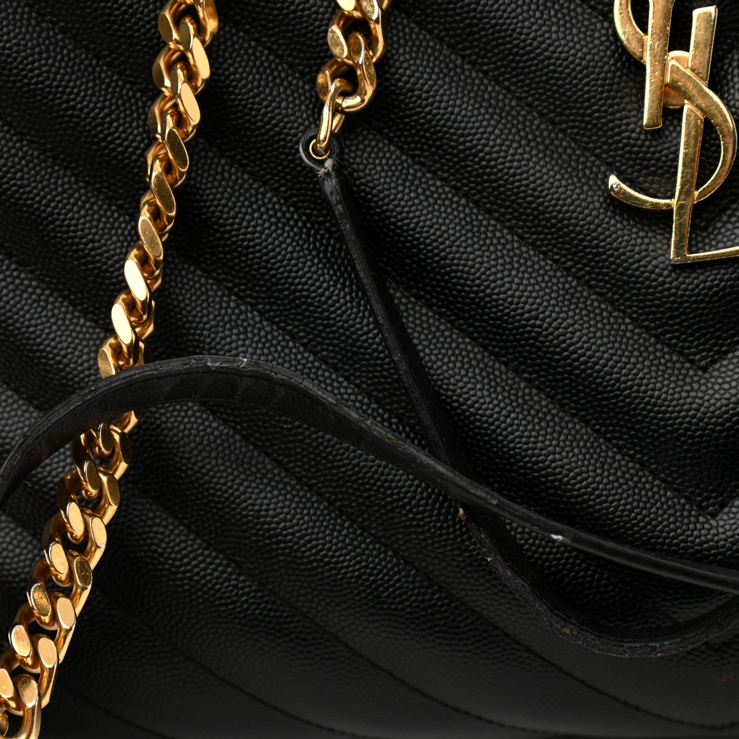 Grain De Poudre Matelasse Chevron Monogram Shopping Bag Black