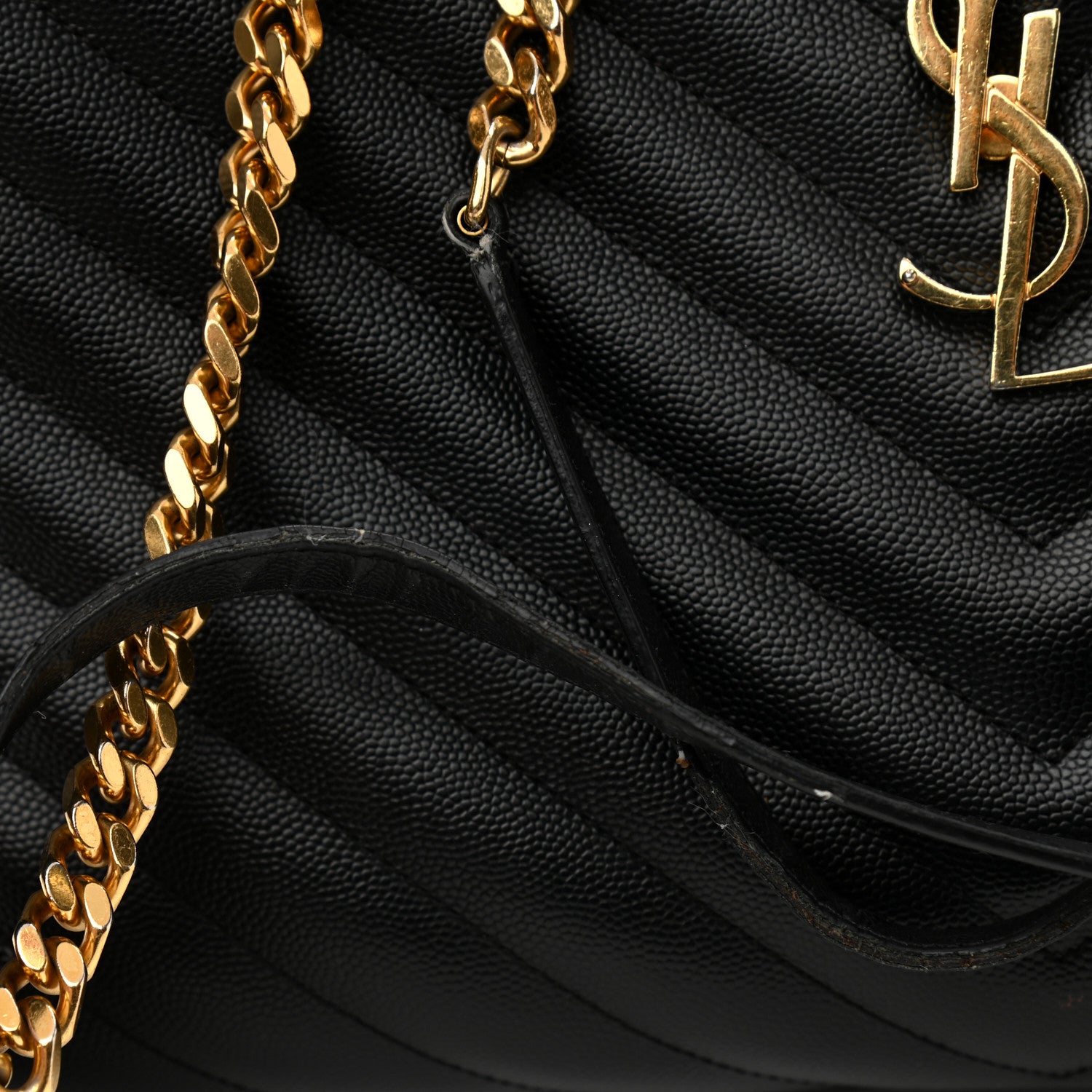Saint Laurent Grain De Poudre Matelasse Chevron Monogram Shopping Bag Black 12 of 13