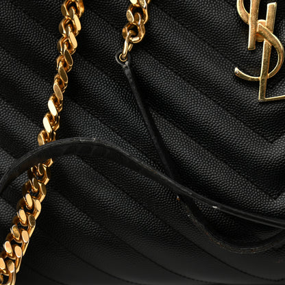 Saint Laurent Grain De Poudre Matelasse Chevron Monogram Shopping Bag Black 12 of 13