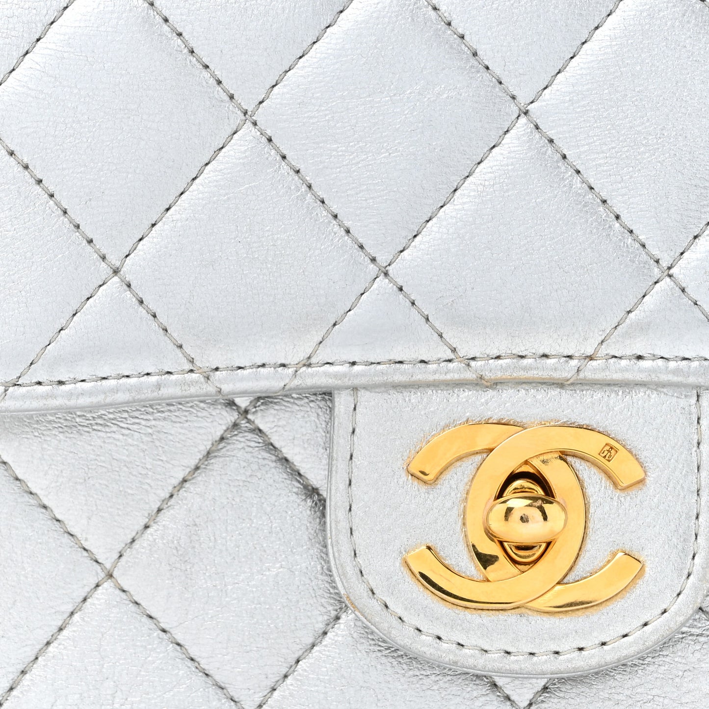 Metallic Lambskin Quilted Mini Kelly Silver