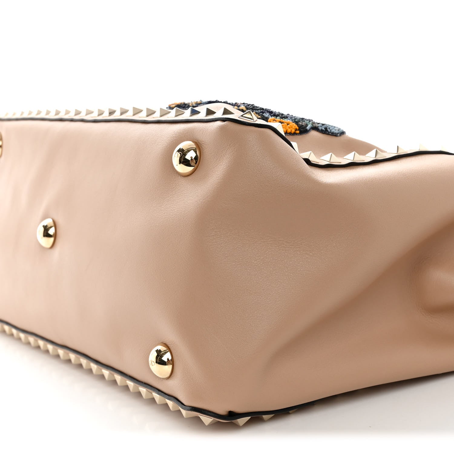 Valentino Garavani Vitello Butterfly Embellished Medium Rockstud Tote Camel Rose Multicolor 10 of 13
