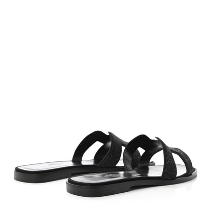 Hermes Suede Goatskin Crystal Powder Oran Sandals 38 Black 4 of 9