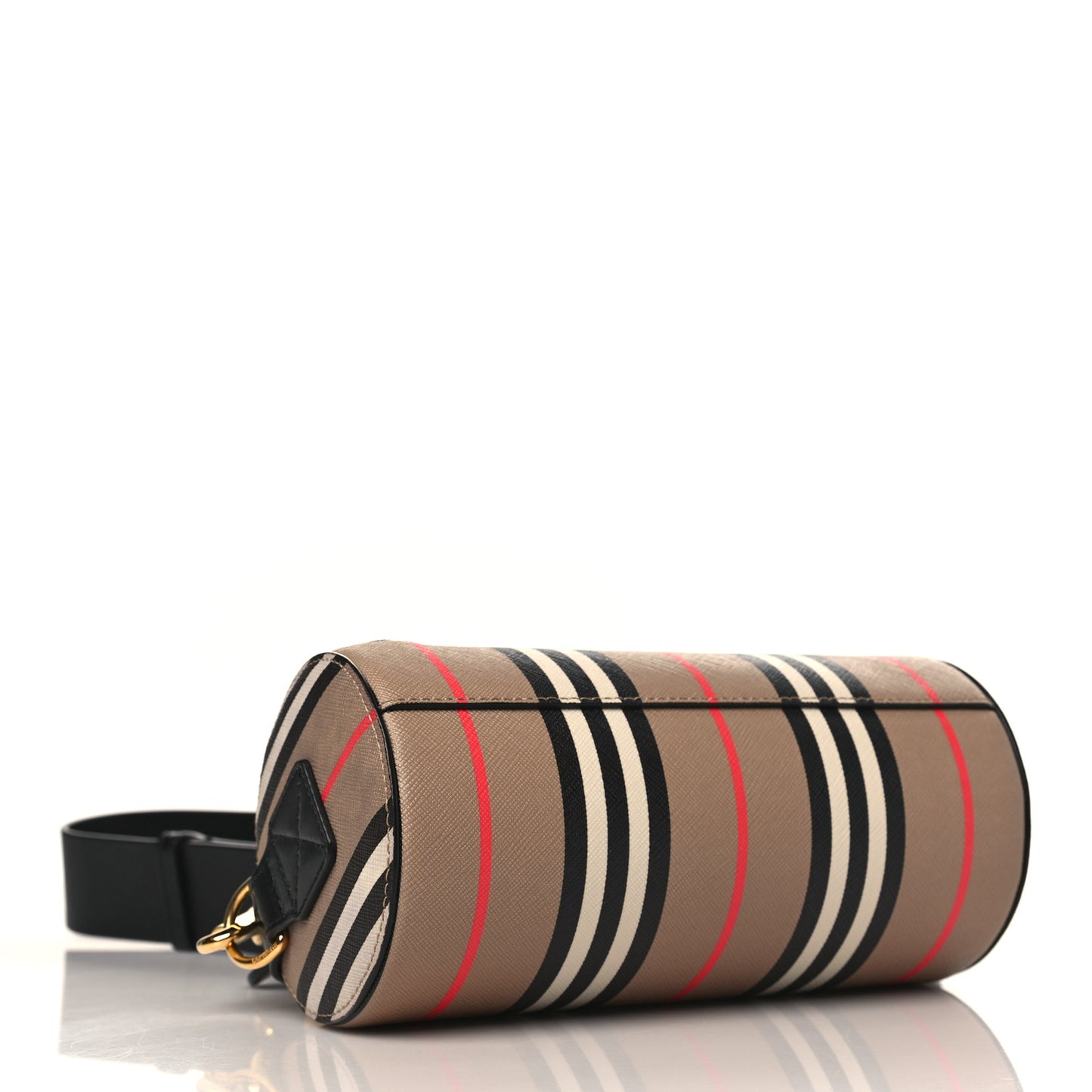 E-Canvas Calfskin Stripe Icon Barrel Bag Archive Beige