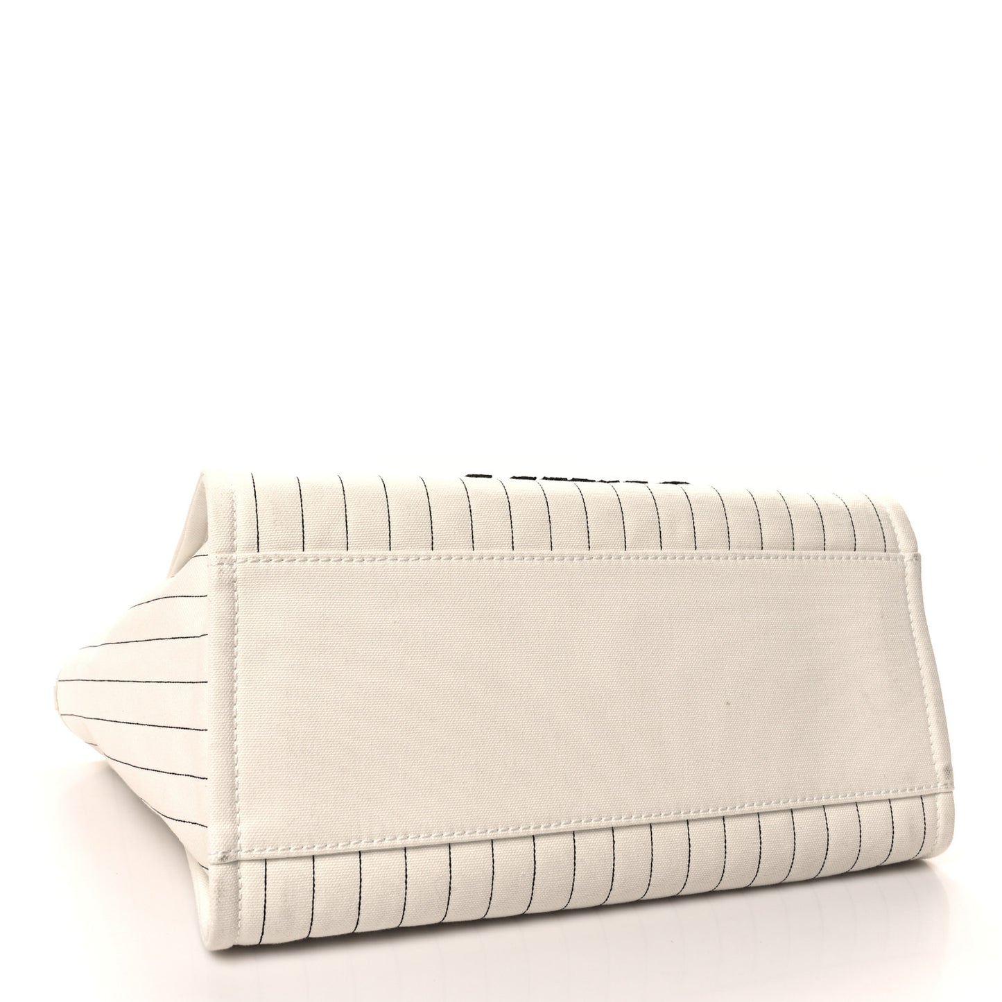 Canvas Calfskin Striped Medium Deauville Tote White Black