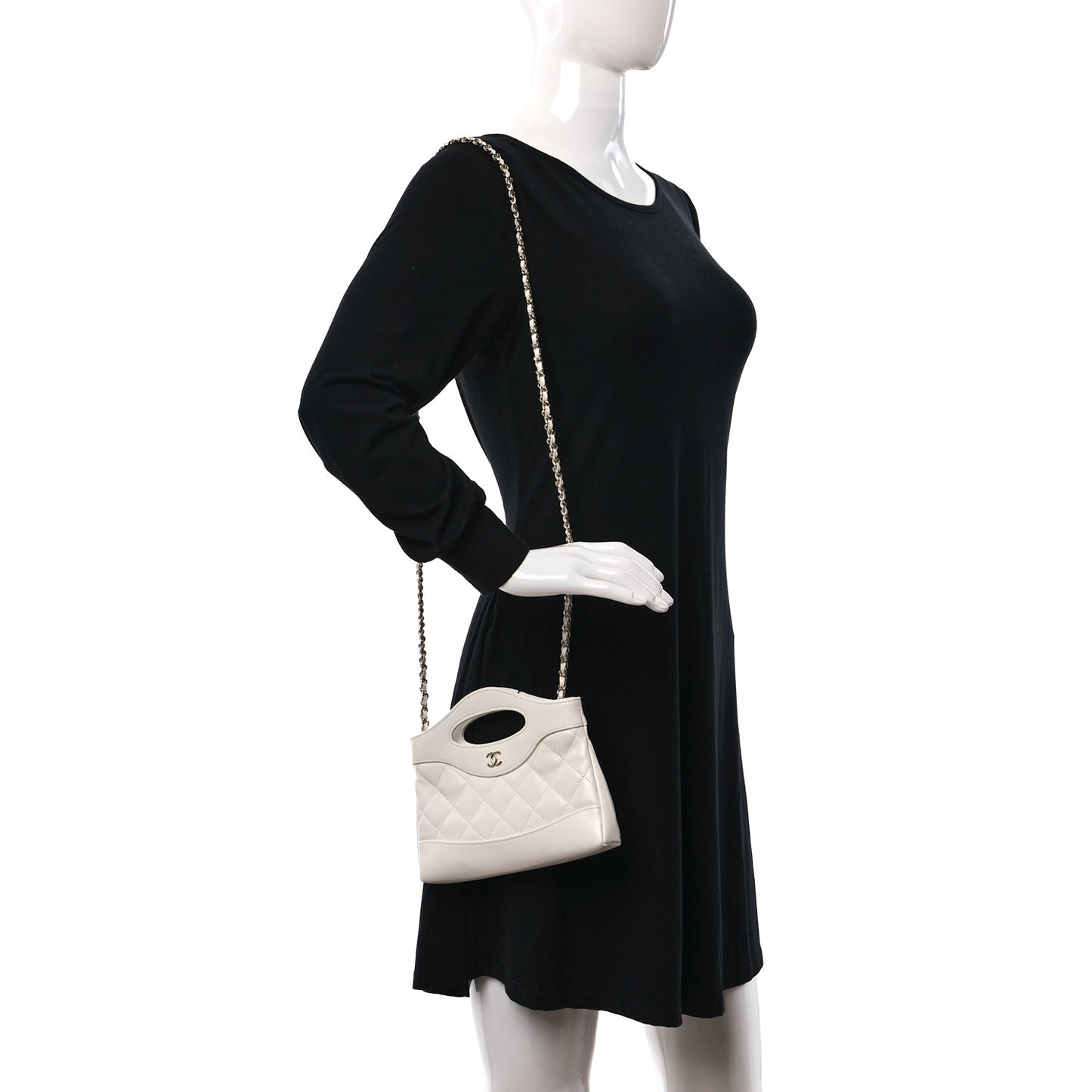 Shiny Crumpled Calfskin Quilted Nano 31 Shopping Bag White
