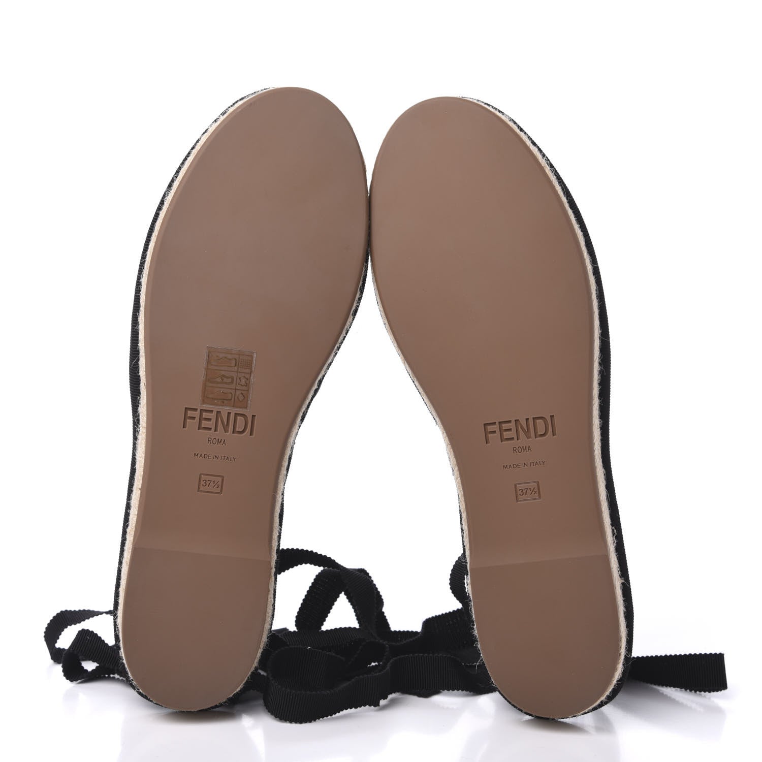 Fendi Canvas FF Embroidered Roma Ankle Wrap Flat Espadrilles 37.5 Black 5 of 7