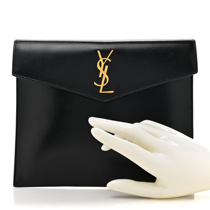 Saint Laurent Smooth Shiny Calfskin Monogram Uptown Pouch Black 2 of 9