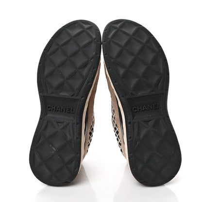 Chanel Suede Calfskin Embroidered CC Sneakers 41 Beige Black 5 of 8