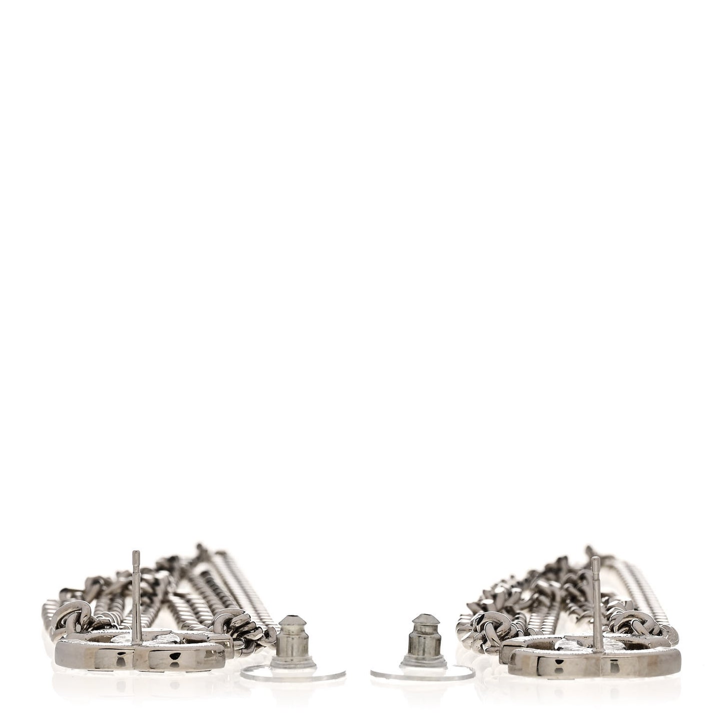 Crystal Baguette CC Chain Drop Earrings Silver