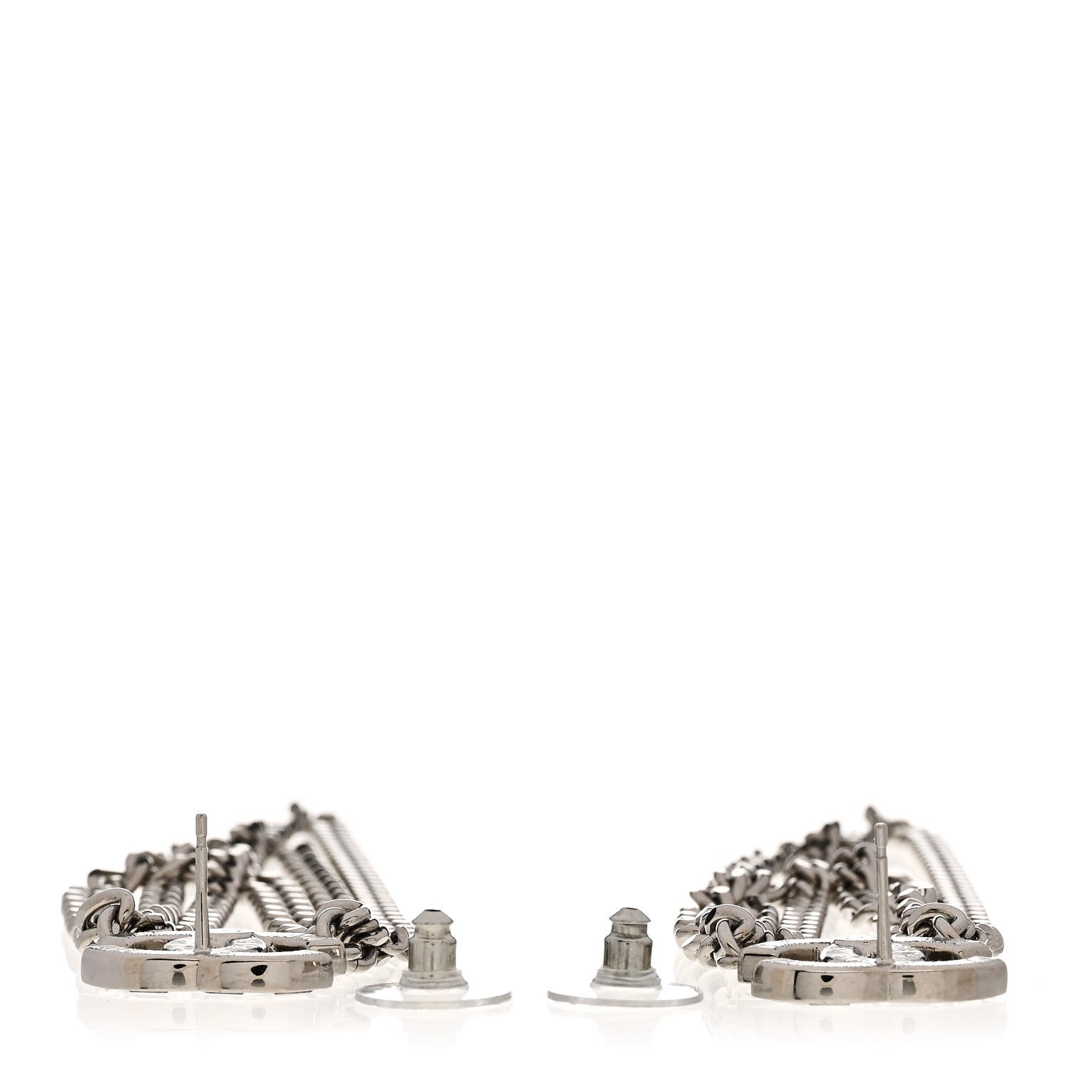 Chanel Crystal Baguette CC Chain Drop Earrings Silver 3 of 5