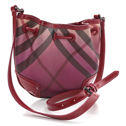 Burberry Patent Trim Gradient Nova Check Drawstring Shoulder Bag Raspberry 3 of 14