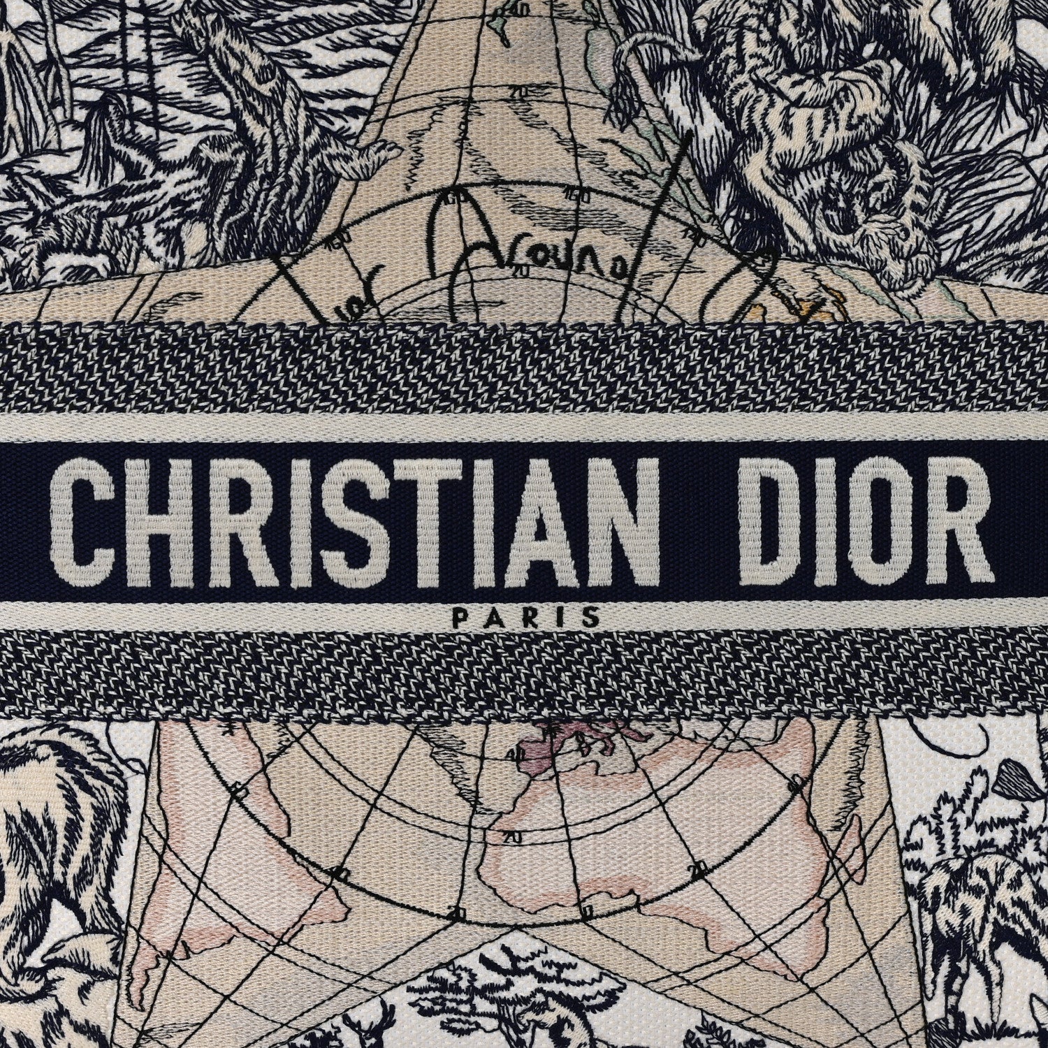 Christian Dior Canvas Embroidered Large Around The World Book Tote Blue 8 of 11